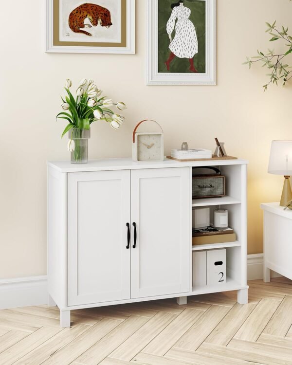 Hzuaneri Meuble de Salle de Bain, Meuble de Rangement avec 2 Portes, Meubles de Cuisine avec Compartiment Ouvert, Étagère Réglable, pour la Salle de Bains, Le Salon,Cuisine, Blanc SC12213X – Image 4