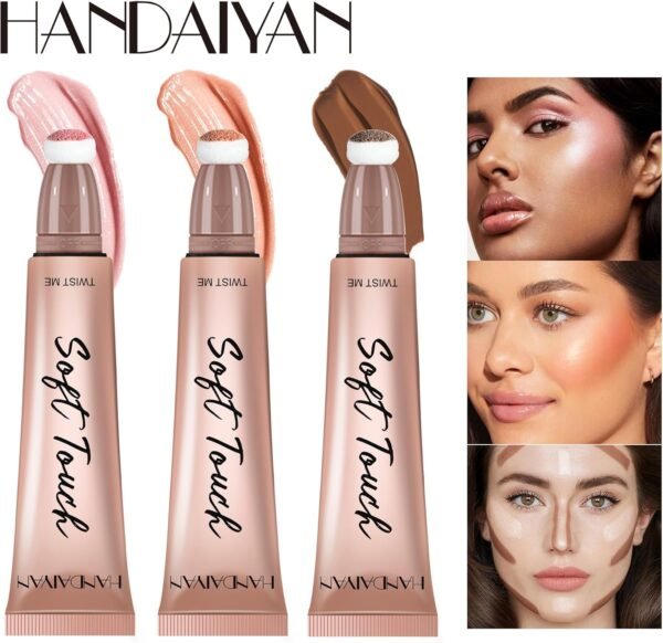Stick de maquillage liquide, 3 pièces, Contour Blush Highlighter avec applicateur Stick de maquillage liquide Highlighter Visage – Image 2