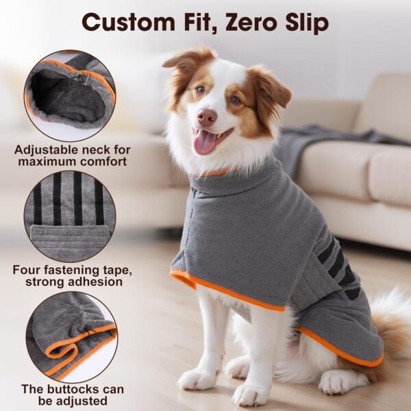 HezzLuv Peignoir Microfibre pour Chien – Séchage Rapide, Super Absorbant, Idéal pour Chiens Moyens et Grands – Peignoir Doux et Confortable, pour Bain et Promenade – Image 3