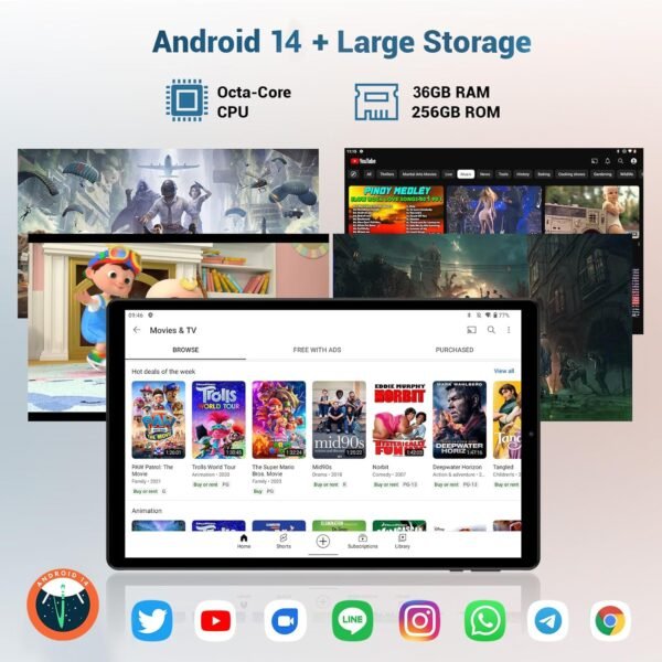 LEVIRTU Tablette 10,3 Pouces Android 14, Octa-Core 2.0 GHz, 2K FHD, 2.4G+5G WiFi, 36GB RAM+256GB ROM (2TB TF), 8000mAh,13MP+8MP, GPS, Bluetooth 5.0, Face ID, Tablette avec Clavier, Souris(Gris) – Image 2