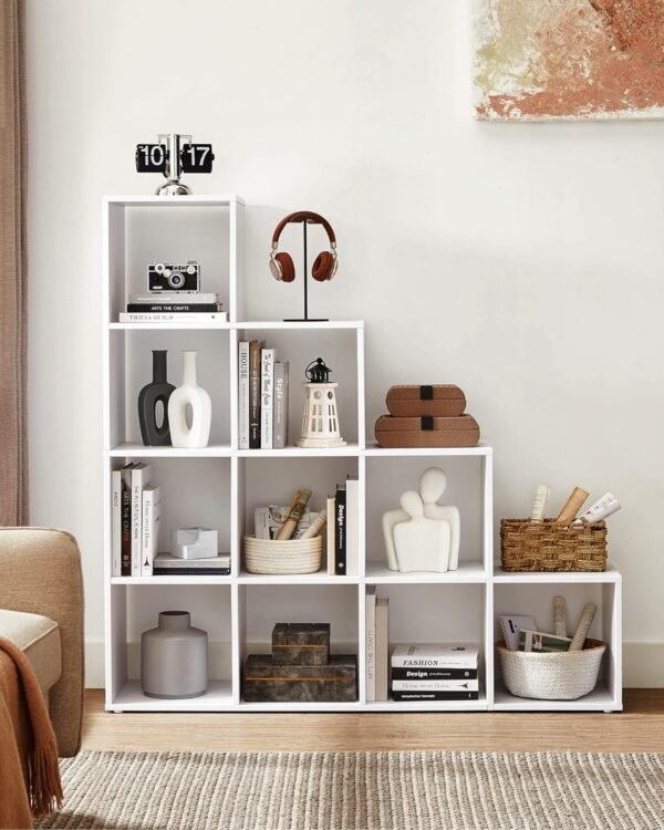 VASAGLE Bibliothèque à 10 Compartiments, Étagère avec Casiers Ouverts, Meuble de Rangement, pour Décorations, Cadres Photos, Salon, Chambre, Bureau, 29 x 129,5 x 129,5 cm, Blanc LBC10WTV1 – Image 8