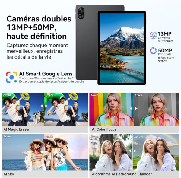 Blackview Mega8 Tablette 13 Pouces Android 15, 90Hz 2K Tablette Tactile, 2.2GHz Octa-Core T620 Tablettes Gaming, 12Go RAM + 256Go ROM/2To TF, 4G LTE SIM, 11000mAh/50MP + 13MP/Gemini AI2.0/Widevine L1 – Image 4