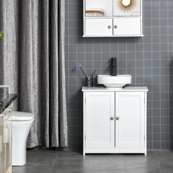 kleankin Meuble Salle de Bain sous lavabo - Meuble sous-Vasque - Placard 2 Portes avec étagère - dim. 60L x 30l x 60H cm - en Bois Blanc – Image 8