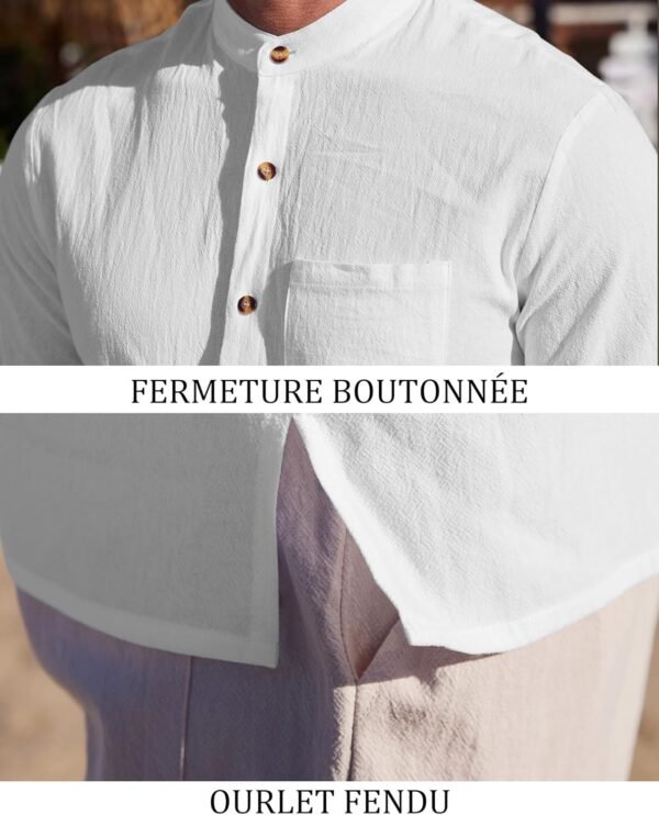 YAOBAOLE Chemise Lin Homme Manche Courte Boutons Col Mao Casual Chemise Été Leger Plage Classique Traditionnelle Unicolore – Image 5
