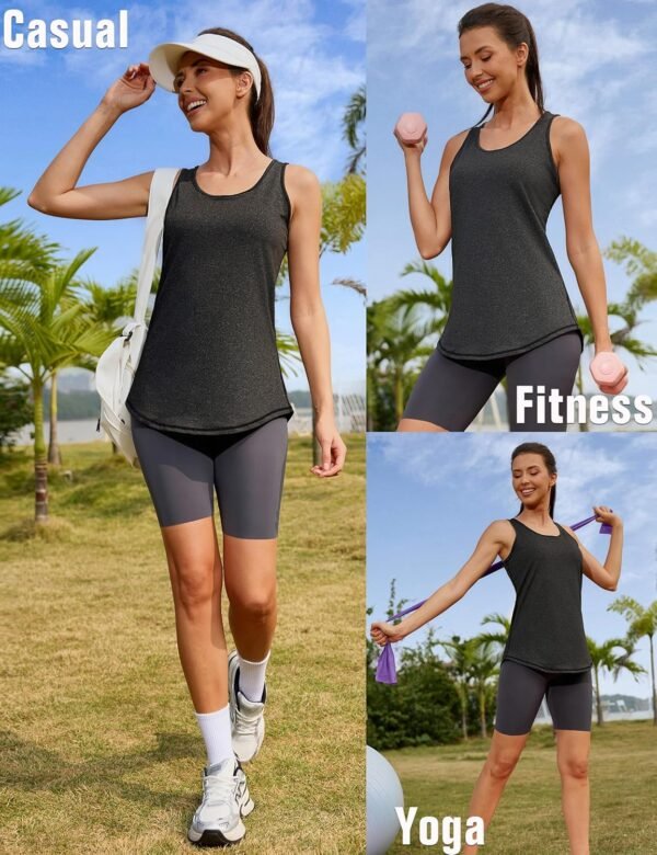 Wayleb Débardeur de Sport Femme Léger en Maille sans Manches T-Shirts à col Rond Yoga Shirt Running Fitness Tank Top – Image 5