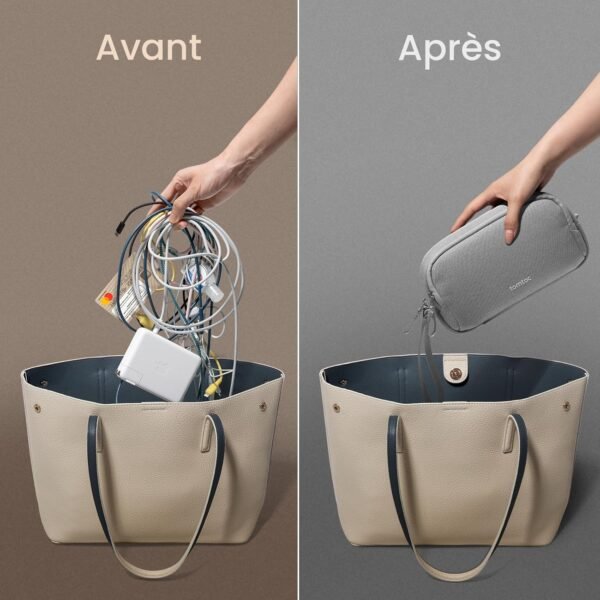 tomtoc Sac de Rangement Câble, Sac pour Câbles d'accessoire de Voyage, Organisateur de Câbles Portable Tech Pouch pour Accessoires Techniques, Powerbank, Téléphone Portable, AirPods, Objets Quotidiens – Image 5