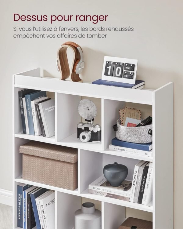 VASAGLE Bibliothèque, Meuble de Rangement, Étagère, 8 Compartiments Ouverts, Utilisable à l’Horizontale, sur Le Côté ou à l’Envers, 30 x 97,5 x 100 cm, pour Salon, Bureau, Blanc LBC52WT – Image 7