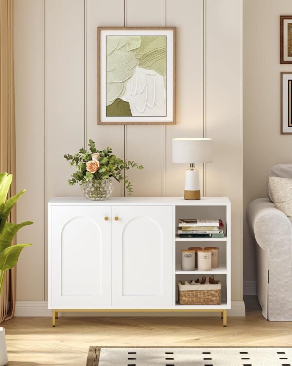 Hzuaneri Meuble de Salle de Bain, Meuble de Rangement, Armoire Salle de Bain, Placard Rangement avec 2 Portes, avec Compartiment Ouvert, Meuble Bas Rangement, Salle de Bains, Le Salon, Blanc SC10203G – Image 4