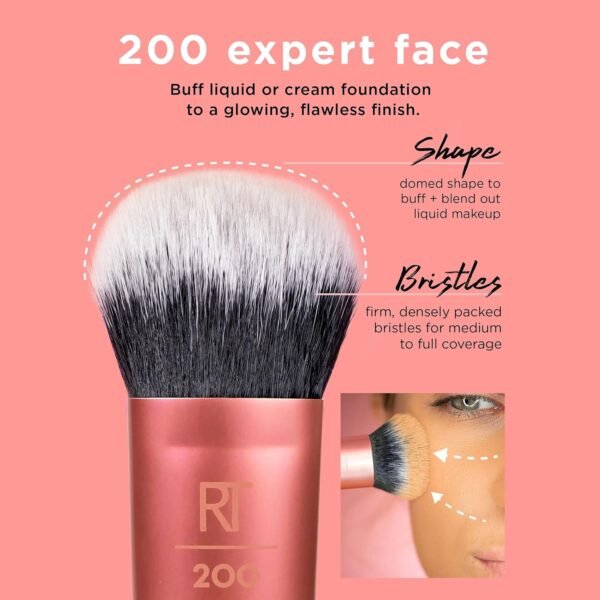 Real Techniques Pinceau de maquillage pour le visage Expert, pour fond de teint liquide et crème, fard à joues et poudre bronzante, couverture modulable pour le maquillage de base,1 unité – Image 2