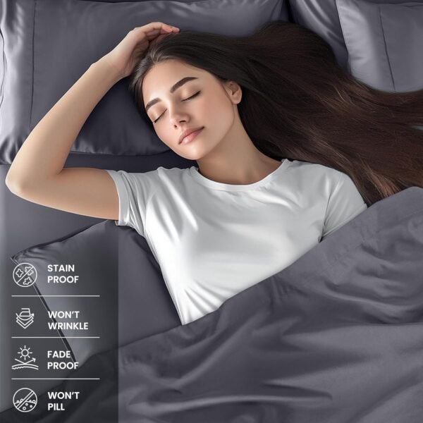 Utopia Bedding Parure de lit 4 pièces en Microfibre (Grand lit, Gris) – Image 3