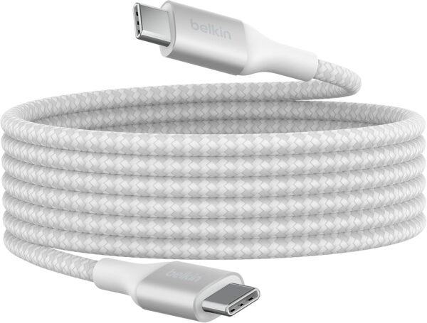 Belkin BoostCharge câble USB-C vers USB-C, charge rapide avec technologie Power Delivery 240 W, certification USB-IF, pour iPhone 16, 15, MacBook Pro, Chromebook, Samsung Galaxy, iPad, etc, 2 m, blanc