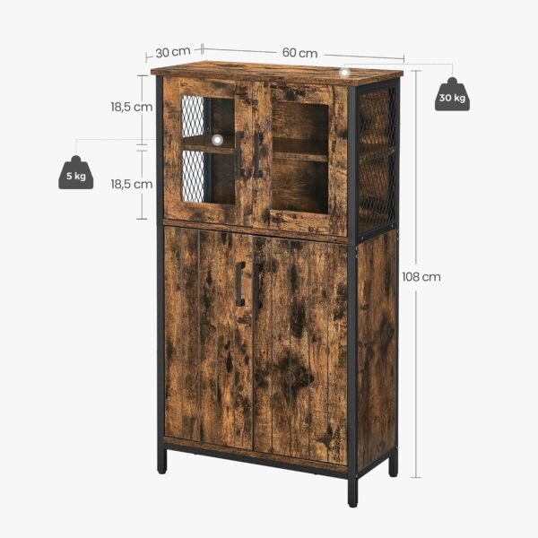 VASAGLE Meuble de Rangement, Buffet, Placard, Armoire, Étagères Réglable, Meuble de Salle de Bain, Cadre en Acier, pour Salon, Cuisine, Style Industriel, Marron Rustique et Noir d'encre LSC260B01 – Image 3