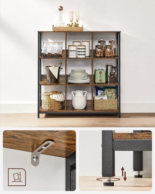 VASAGLE Meuble de Rangement 3 Niveaux, ÉtagÈre Rangement, BibliothÈque Style Industriel, 9 Cubes, pour Salon, Bureau, EntrÉe, Cuisine, 30 x 100 x 103,1 cm, Marron Rustique et Noir LLS112B01 – Image 6