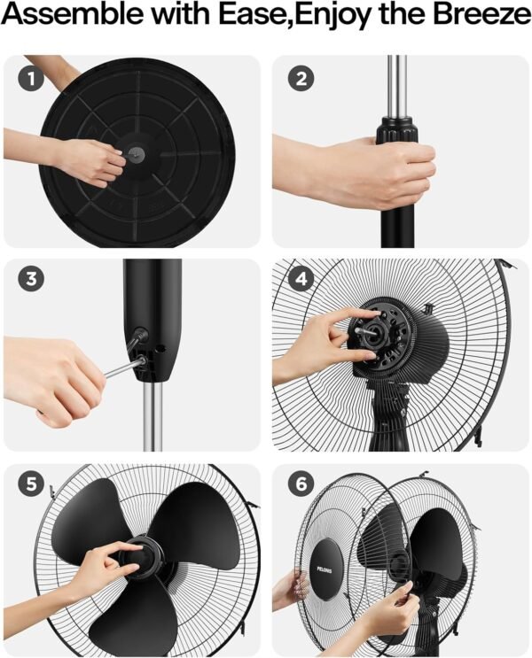PELONIS Télécommande sur pied de 40,6 cm, ventilateur oscillant, minuterie de 7 heures, 3 vitesses et hauteur réglable, PFS40A4BBB, moteur AC de 40,6 cm, noir – Image 9
