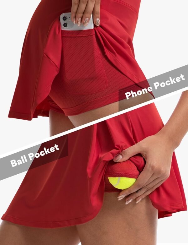 FitsT4 Sports Jupe-short de tennis et de golf pour femme de 40,6 cm, 4 poches, UPF50+, taille haute, athlétique, décontractée, entraînement et course à pied – Image 3
