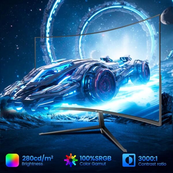 CRUA Gaming Monitor 27 Pouces 100Hz, Moniteur de PC incurvée Full HD 1080P 1500R Moniteur d’Ordinateur sans Cadre avec FreeSync et la Technologie de Soins oculaires, Prend en Charge VESA – Image 3