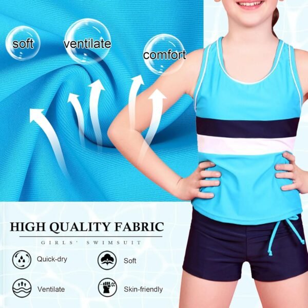 Febbabe Maillot de bain deux pièces pour fille avec short, tankini pour enfants, vacances d'été, plage, 3 à 15 ans – Image 4