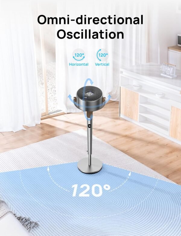 Dreo 20 dB Smart Ventilateur Silencieux sur Pied, Oscillation à 120° + 120°, Ventilateurs Puissants avec Télécommande, Portée de 24 m, 6 Modes, 8 Vitesses, Minuterie de 12 h, Compatible avec Alexa – Image 4