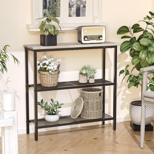 HOOBRO Table Console, Table d'Appoint avec 2 Étagères de Treillis, Table Canapé, Cadre en Métal, Design Industriel, pour Couloir, Entrée, Salon, Chambre et Bureau, Grège EBG73XG01 – Image 7