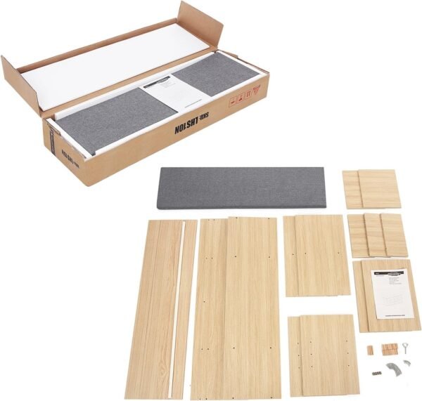 VASAGLE Banc à Chaussures, Banc de Rangement avec Coussin Rembourré, 10 Compartiments, Étagères Réglables, pour Salon, Couloir, 30 x 104 x 48 cm, Couleur Boisée et Gris LHS10NL – Image 4