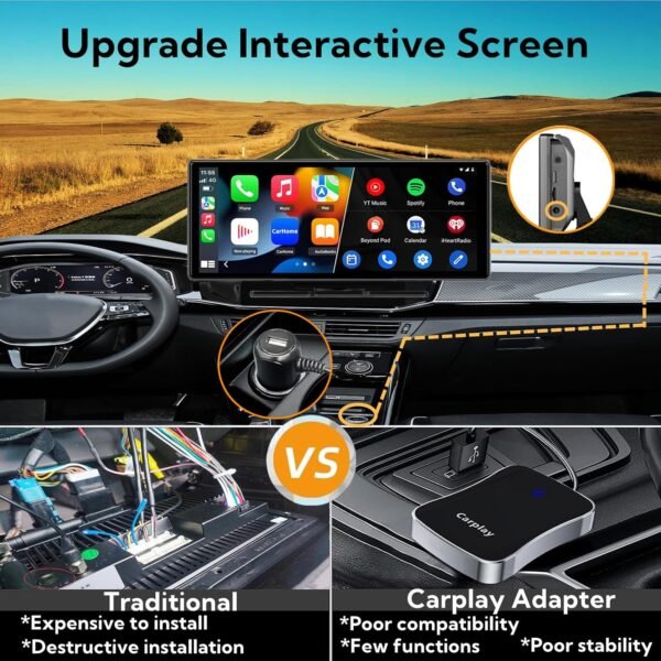 Écran de Voiture Carplay et Android Auto sans Fil - Radio Portable de 9,3 Pouces avec Ecran Tactile, Mirror Link - Carplay Écran pour Voiture avec Contrôle D'assistance Vocale – Image 6