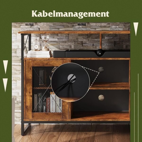 WLIVE Meuble TV Support pour Téléviseur Jusqu à 65 Pouces, Banc TV Meuble TV Haut avec Étagères Réglables, Meuble TV 128 cm Longueur Style Rustique Marron Rustique pour Salle à Manger, Chambre – Image 3