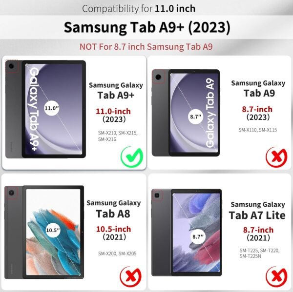 CACOE Coque Compatible avec Samsung Galaxy Tab A9+ / A9 Plus 11Pouces 2023, Fin Étui avec Verre Trempé avec Fonction Support pour SM-X210/ X215/ X216 2023, Gris Foncé – Image 2