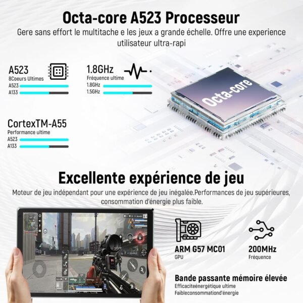 Yicty Tablette Android 14 avec Wi-FI 6 Octa-Core 14 GO RAM+128 GO ROM (Extensible Jusqu'à 1 to) Tablette Tactile avec Widevine L1 5000mAh 5MP+8MP Tablette 10 Pouces avec Clavier+Souris et Cas (Noir) – Image 5