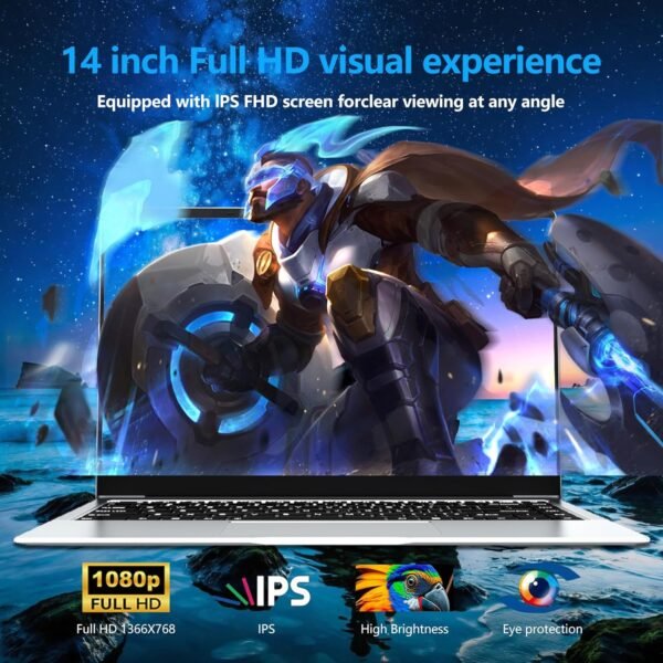 Ekonavi Ordinateur Portable 14,1 Pouces, Notebook Celeron N4000 SSD 256 Go RAM LPDDR4 6 Go, PC Portable écran FHD 180 °, Laptop avec Mini-HDMI, 2 * USB3.0 Ordinateur PC Mince et léger argenté – Image 4