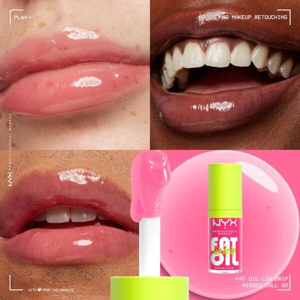 NYX Professional Makeup Gloss Huile à Lèvres de Squalane Fat Oil Lip Drip, Haute Brillance, Fini Non Collant, Hydratation 12H, Applicateur Extra Large, Mûre & Framboise, Missed Call – Image 2