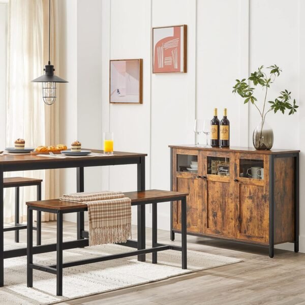 VASAGLE Meuble de Rangement, Buffet, avec Placard 3 Portes, pour Salle à Manger, Salon, Cuisine, entrée, Cadre en Acier, Style Industriel, Marron Rustique et Noir d'encre LSC099B01 – Image 2