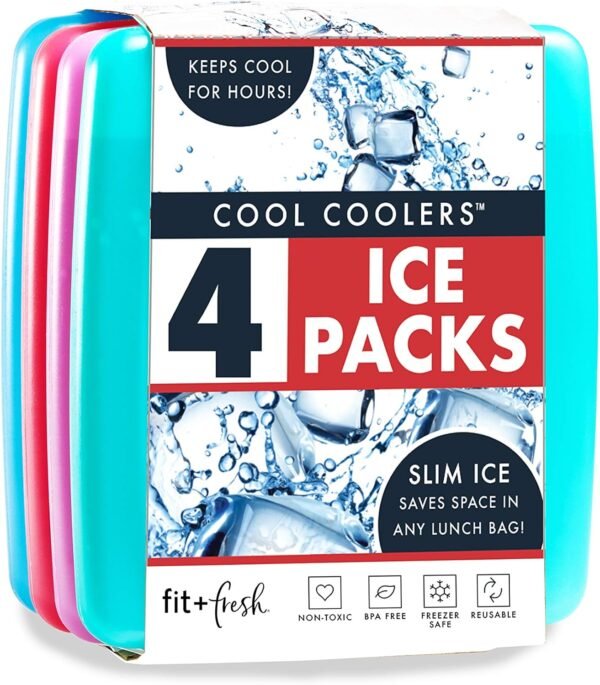 Fit & Fresh 336HLJP Lot de 4 glaçons réutilisables pour boîtes à déjeuner/Sacs et refroidisseurs Multicolore 11,4 x 0,6 x 11,4 cm