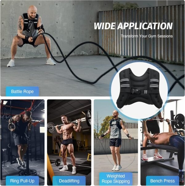 ZELUS Gilet lesté, 2,7 kg/3,6 kg/5,4 kg/7,3 kg/9,1 kg/11,3 kg/13,6 kg avec bande réfléchissante pour l'entraînement, la musculation, la course, le fitness, le renforcement musculaire, la perte de – Image 5