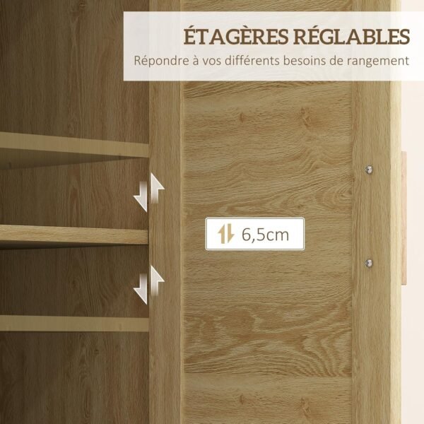 HOMCOM Meuble Salle de Bain, Meuble de Rangement avec tiroir, Placard, étagères réglables et Porte à rotin, Armoire pour Salle de Bain Salon Cuisine, Style bohème, 55 x 30 x 82 cm, chêne – Image 6