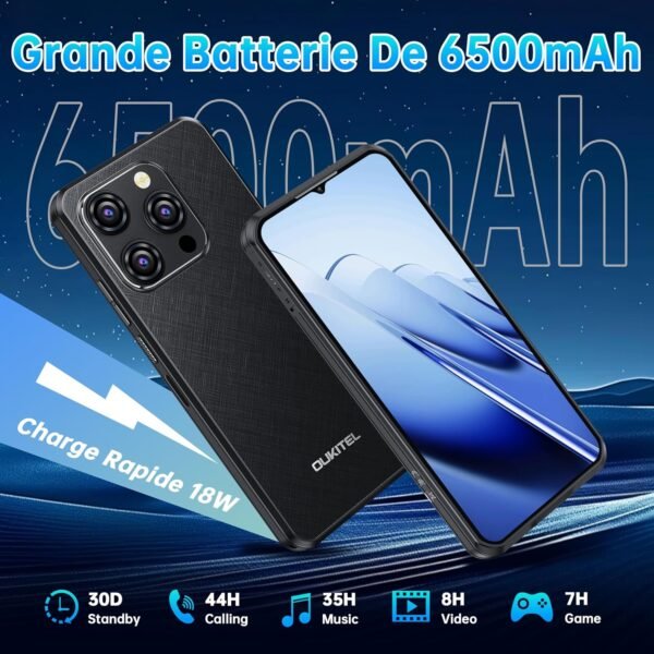 OUKITEL WP52 Téléphone Incassable 5G - 16 Go+256 Go(TF 2TB) Android 14 Téléphone Portable Incassable,6,58 Pouces MTK Dimensity 6100+ 6500mAh Smartphone Incassable,48MP/Dual SIM/IP68/NFC/OTG/GPS Blue – Image 4