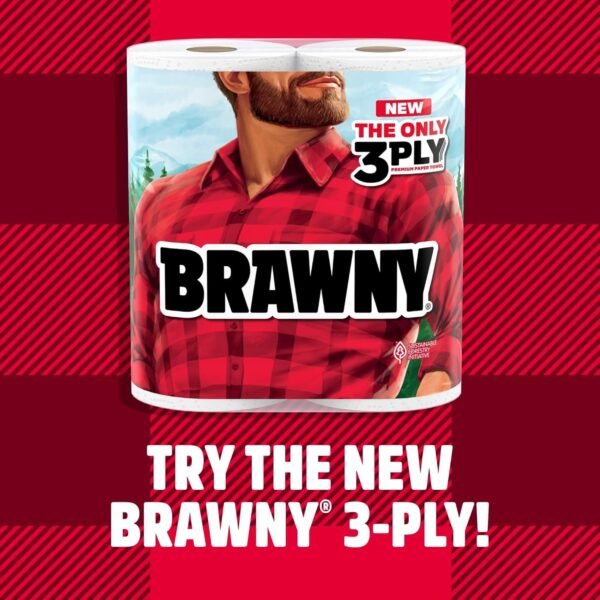 Brawny Tear-A-Square Lot de 12 rouleaux doubles = 24 rouleaux ordinaires, 3 tailles de feuilles (quart, demi, plein), résistance à tous les dégâts, nettoyages et préparation des repas – Image 2