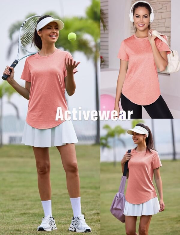 Wayleb T-Shirt de Sport Femme Léger Manches Courtes Col Rond Dos en Maille Séchage Rapide Haut pour Yoga Running Fitness et Pilates – Image 6