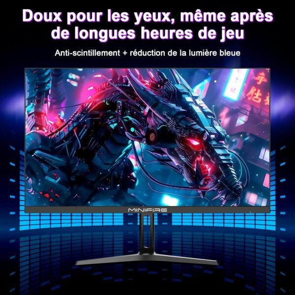 Minifire 27 Ecran PC Gamer,260Hz, Fast IPS Moniteur Gaming, QHD 2K 2560 x 1440p,1Ms, Écran Blanc, Freesync, 130% sRGB, HDR10, Faible lumière Bleue, VESA 100x100, 2×DP1.4/2×HDMI 2.0 - Noir – Image 4