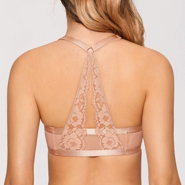 DOBREVA Femme Soutien Gorge Fermeture Devant Push Up Decollete Plongeant avec Armature Dos Nageur Dentelle – Image 5
