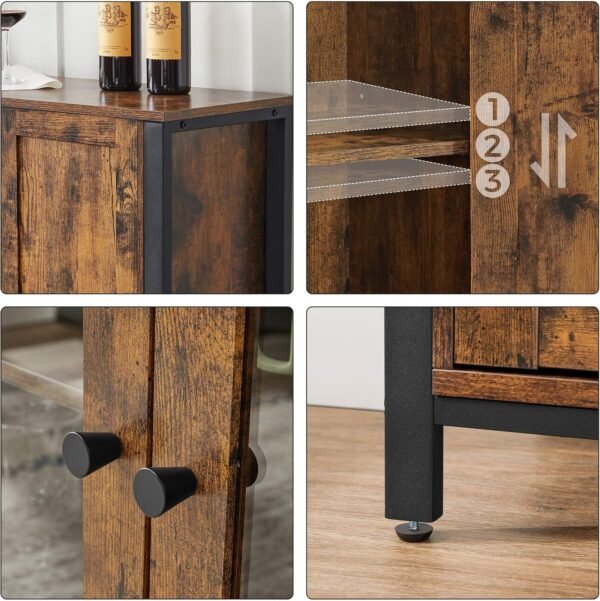VASAGLE Meuble de Rangement, Buffet, Armoire de Cuisine, Placard, avec 3 Portes, pour Salon, Cuisine, Salle à Manger, 33 x 110 x 75 cm, Style Rustique, Marron Rustique et Noir LSC096B01 – Image 9