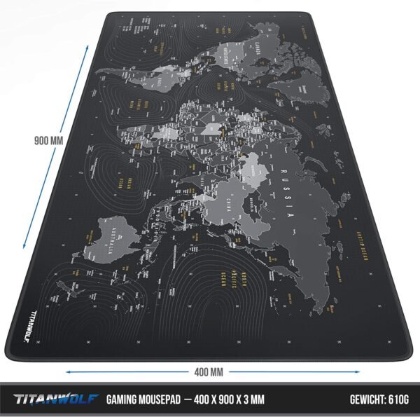 CSL Tapis de souris XXL Speed Gaming Titanwolf - Carte du monde - 900 x 400 mm - XXL - Grande taille - Améliore la précision et la vitesse – Image 2