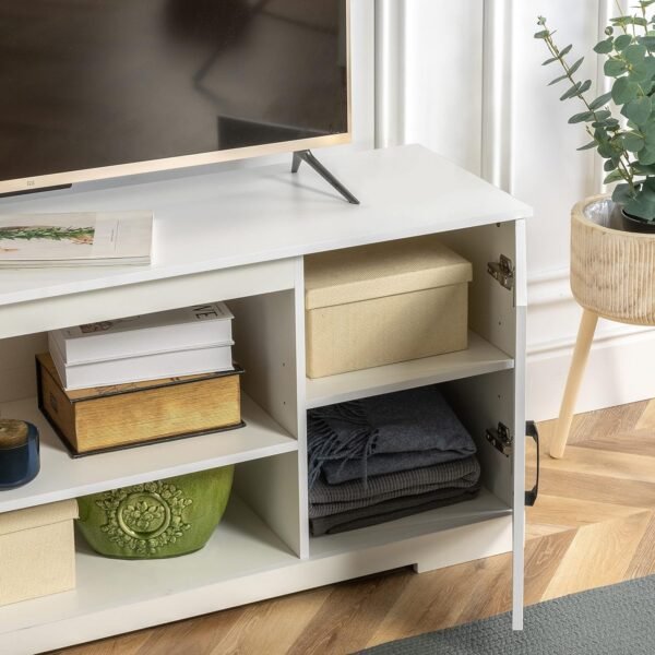 Zinus Bennett Meuble TV - Meuble TV de style rustique avec étagères de rangement et portes - Meuble multimédia en bois - Table polyvalente - Blanc – Image 4