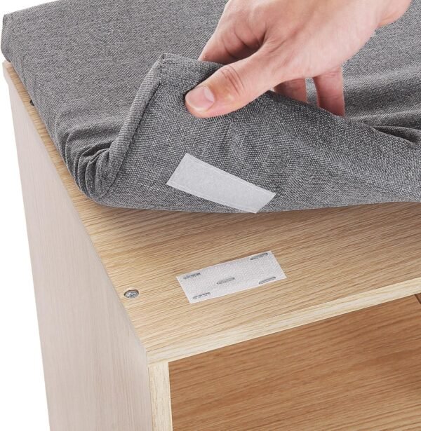 VASAGLE Banc à Chaussures, Banc de Rangement avec Coussin Rembourré, 10 Compartiments, Étagères Réglables, pour Salon, Couloir, 30 x 104 x 48 cm, Couleur Boisée et Gris LHS10NL – Image 5