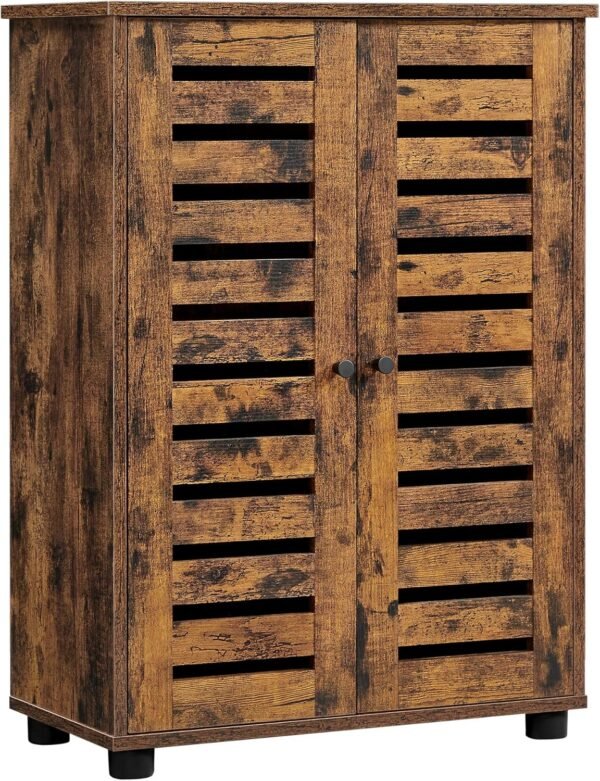 VASAGLE Meuble de Rangement, Armoire, Placard, Buffet, avec 2 Portes persiennes, 2 Planche réglable en Hauteur, pour Salle de Bain, Salon, Chambre, Couloir, Marron Rustique BBK142X01