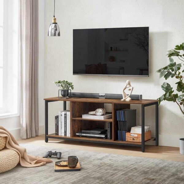 VASAGLE LTV060B01 Meuble TV pour TV Jusqu’à 152 cm (60"), avec étagères Ouvertes, Console TV pour Salon, Salle de Divertissement Marron Rustique/Noir – Image 3