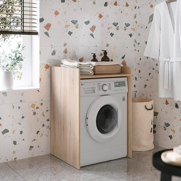 Komto Meuble Machine à Laver Chêne Sonoma – Armoire Sèche-Linge avec Rangement pour Buanderie ou Salle de Bain | Mozi 66L x 62P x 97H cm – Image 2