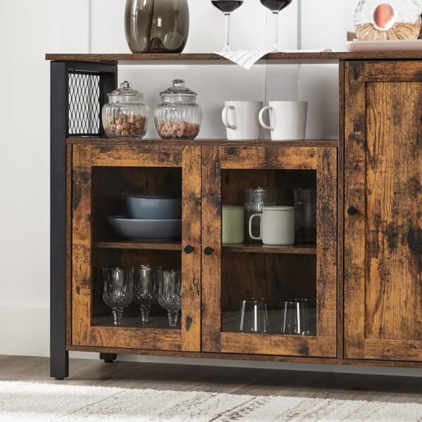 VASAGLE Meuble de Rangement, Buffet, Armoire de Cuisine, Placard, avec 3 Portes, pour Salon, Cuisine, Salle à Manger, 33 x 110 x 75 cm, Style Rustique, Marron Rustique et Noir LSC096B01 – Image 4