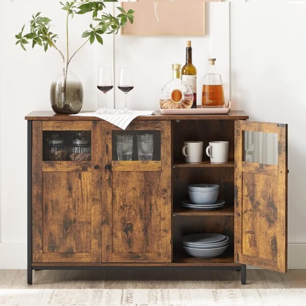 VASAGLE Meuble de Rangement, Buffet, avec Placard 3 Portes, pour Salle à Manger, Salon, Cuisine, entrée, Cadre en Acier, Style Industriel, Marron Rustique et Noir d'encre LSC099B01 – Image 4