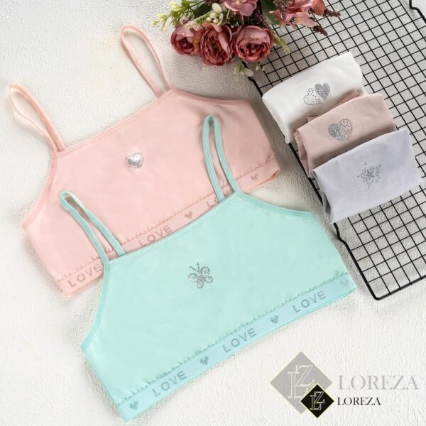 LOREZA ® Brassières pour Fille - Coton - Strass/Paillettes/Bretelles Fines - Sport - Lot de 5 – Image 3