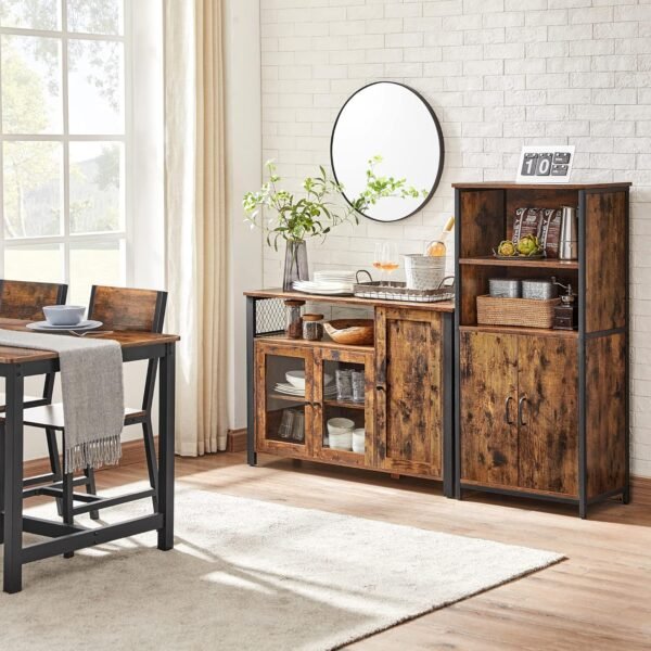 VASAGLE Meuble de Rangement, Buffet, Armoire de Cuisine, Placard, avec 3 Portes, pour Salon, Cuisine, Salle à Manger, 33 x 110 x 75 cm, Style Rustique, Marron Rustique et Noir LSC096B01 – Image 2